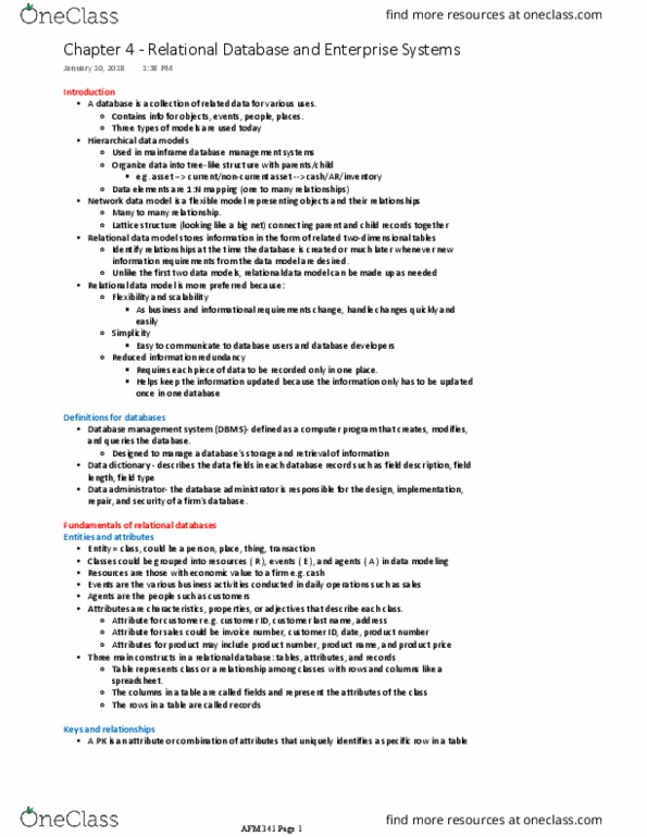 AFM341 Lecture Notes - Lecture 12: Unique Key, Referential Integrity, Foreign Key thumbnail