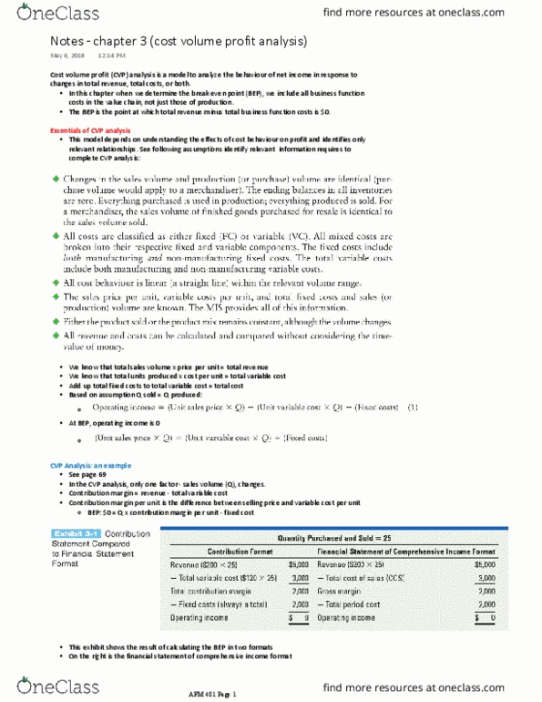 AFM481 Lecture Notes - Lecture 11: Contribution Margin, Fixed Cost, Variable Cost thumbnail