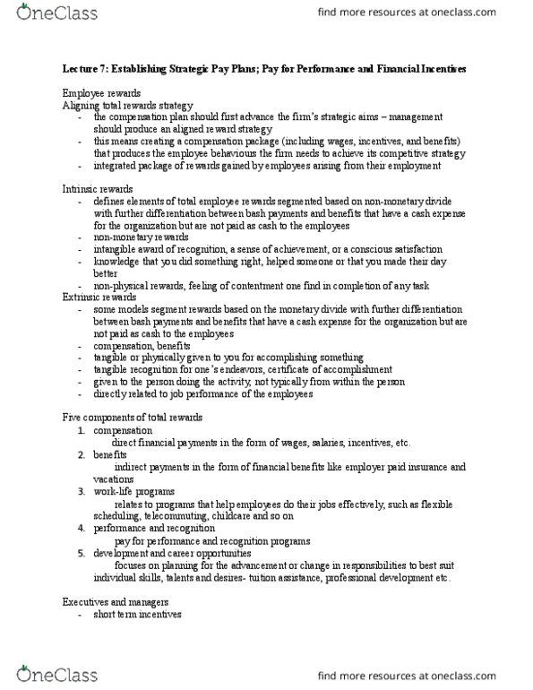 MHR 523 Lecture Notes - Lecture 7: Performance Appraisal, Payscale, Subfactor thumbnail