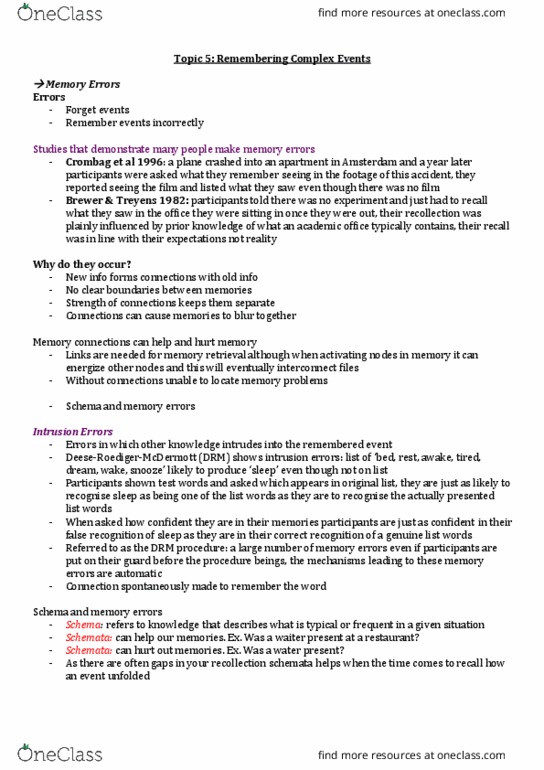 HPS203 Lecture Notes - Lecture 5: Sleep Deprivation, Hypnosis, Reminiscence Bump thumbnail