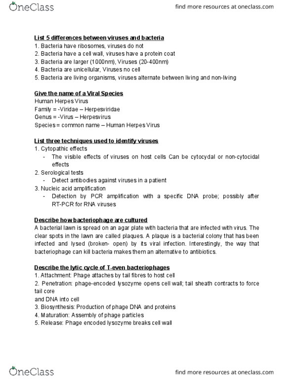 DOH133 Lecture Notes - Lecture 1: Prophage, Animal Virus, Chromosome thumbnail