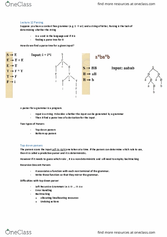 FIT2014 Lecture Notes - Lecture 12: Context-Free Grammar, Lr Parser, Parse Tree thumbnail