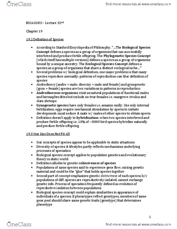 BIOA01H3 Chapter Notes -Species Problem, Drosophila Pseudoobscura, Mangrove Rivulus thumbnail