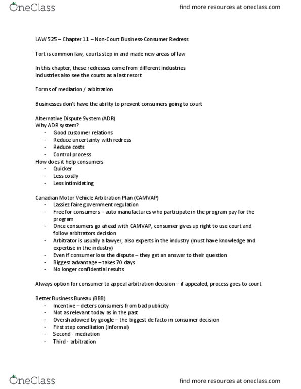 LAW 525 Lecture Notes - Lecture 11: Complaint System, Uniform Domain-Name Dispute-Resolution Policy, Better Business Bureau thumbnail