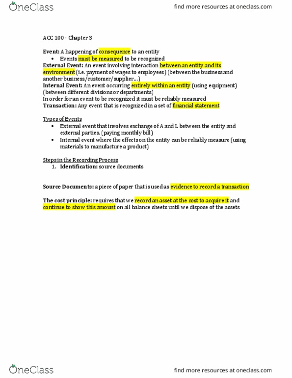 ACC 100 Chapter Notes - Chapter 3: Financial Statement thumbnail