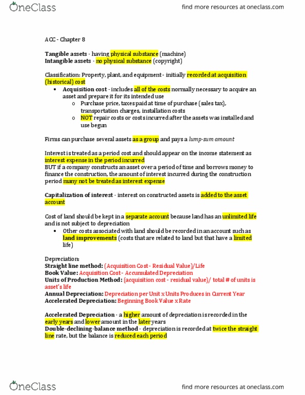 ACC 100 Chapter Notes - Chapter 8: Capital Asset, Income Statement thumbnail