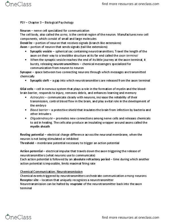 PSY 102 Chapter Notes - Chapter 3: Radiography, Autobiographical Memory, Cerebral Hemisphere thumbnail