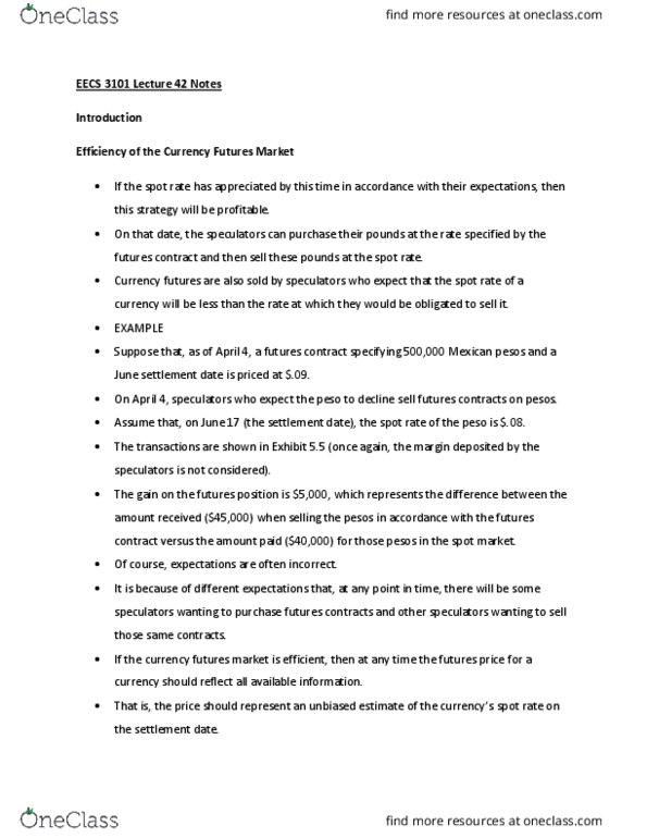 EECS 3101 Lecture Notes - Lecture 42: Spot Contract, Futures Contract, Futures Exchange thumbnail