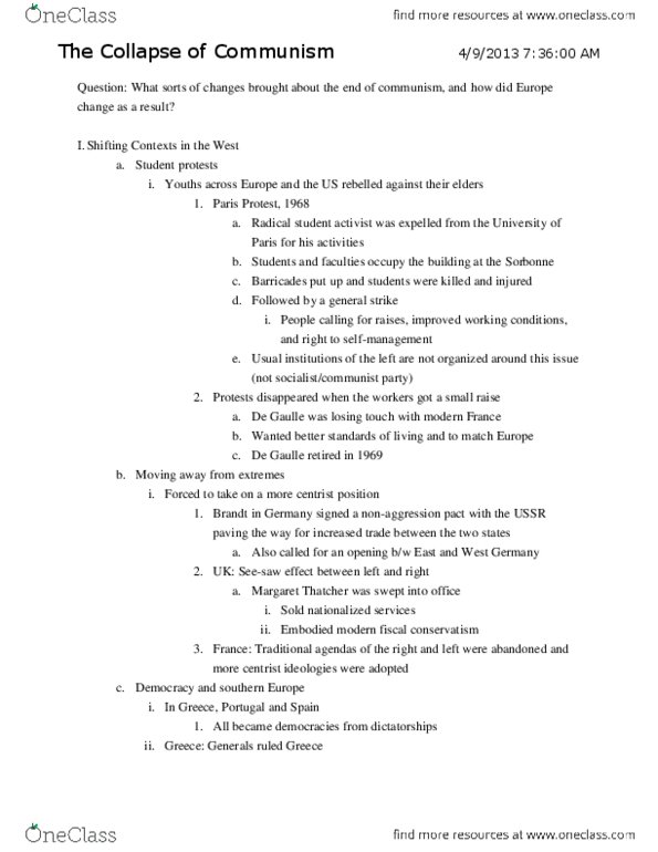 HIST 215 Lecture Notes - Mikhail Gorbachev, Brezhnev Doctrine, Warsaw Pact thumbnail