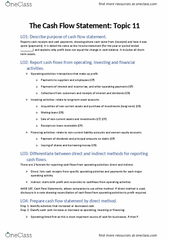 ACFI1002 Lecture Notes - Lecture 8: Cash Flow Statement, Income Statement, Liquid Oxygen thumbnail