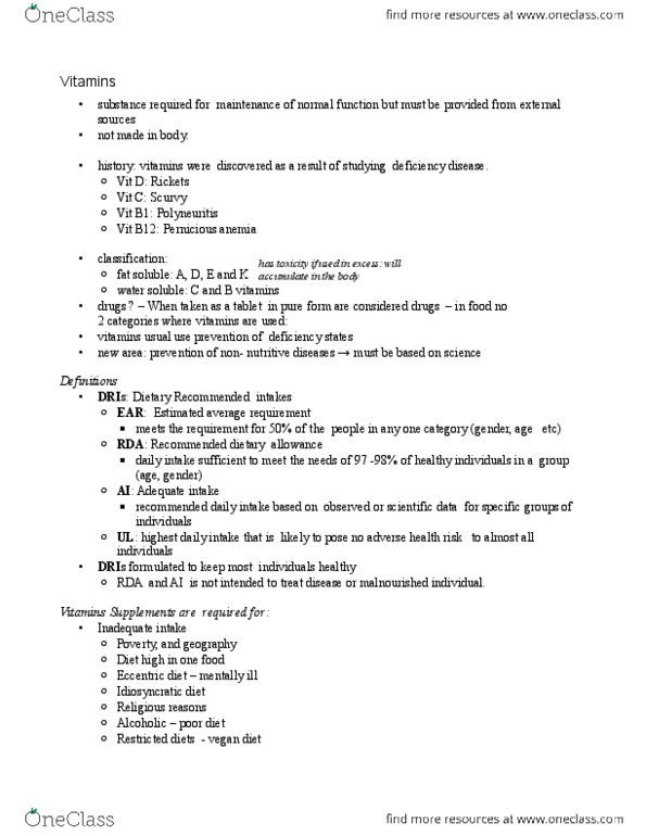 PHAR 100 Lecture Notes - Vitamin D Deficiency, Neural Tube Defect, Pernicious Anemia thumbnail