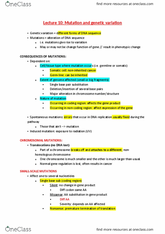 BIOL10005 Lecture Notes - Lecture 10: Restriction Enzyme, Frameshift Mutation, Reading Frame thumbnail