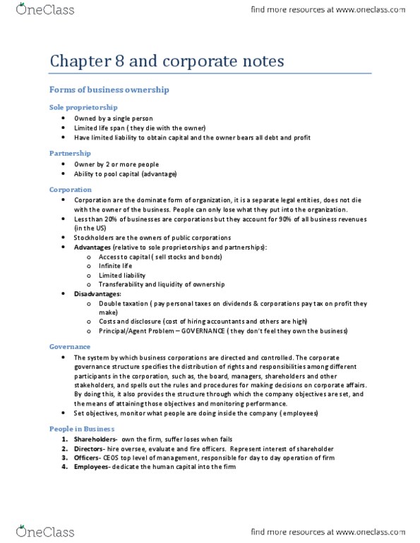 ADMS 1000 Chapter Notes - Chapter 8: Sole Proprietorship, Double Taxation, Human Capital thumbnail