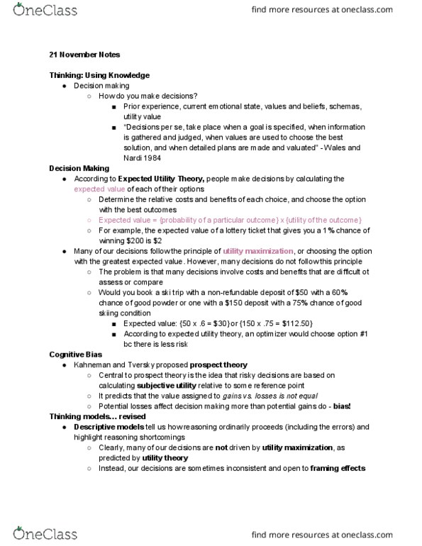 PSY 305 Lecture Notes - Lecture 17: Satisficing, Major Depressive Disorder, Orbitofrontal Cortex thumbnail