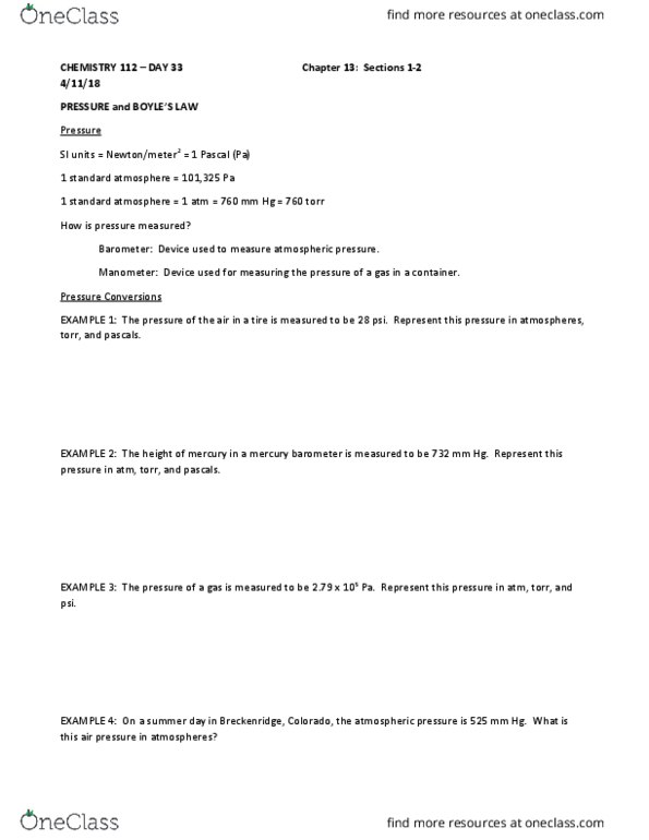 CHEM 24112 Lecture Notes - Lecture 33: Neon Sign, Torr, Barometer thumbnail