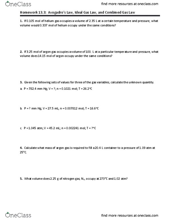 CHEM 24112 Chapter Notes - Chapter 13: Combined Gas Law, Ideal Gas Law, Ideal Gas thumbnail
