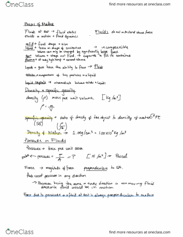 PHY 206 Lecture 1: Chapter 13 - fluids notes part 1 thumbnail