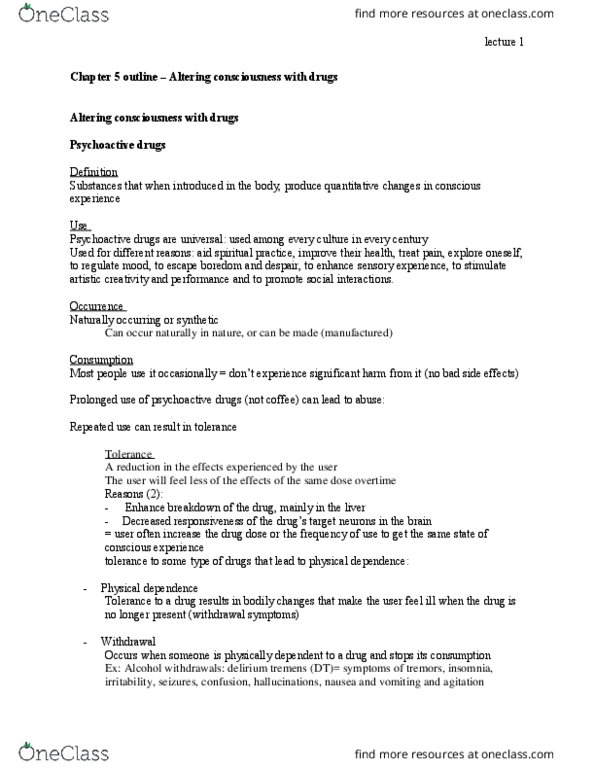 PSYO 1021 Lecture Notes - Lecture 1: Energy Drink, Striatum, Lorazepam thumbnail