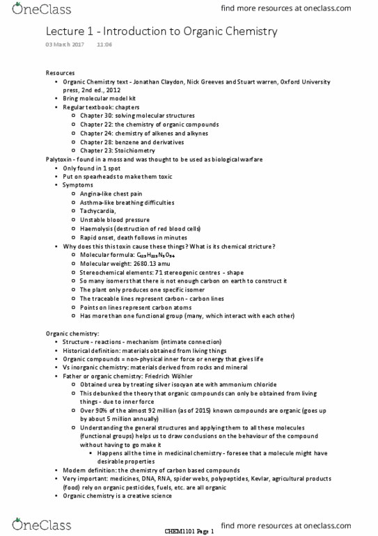 CHEM1101 Lecture Notes - Lecture 1: Ammonium Chloride, Medicinal Chemistry, Inorganic Chemistry thumbnail