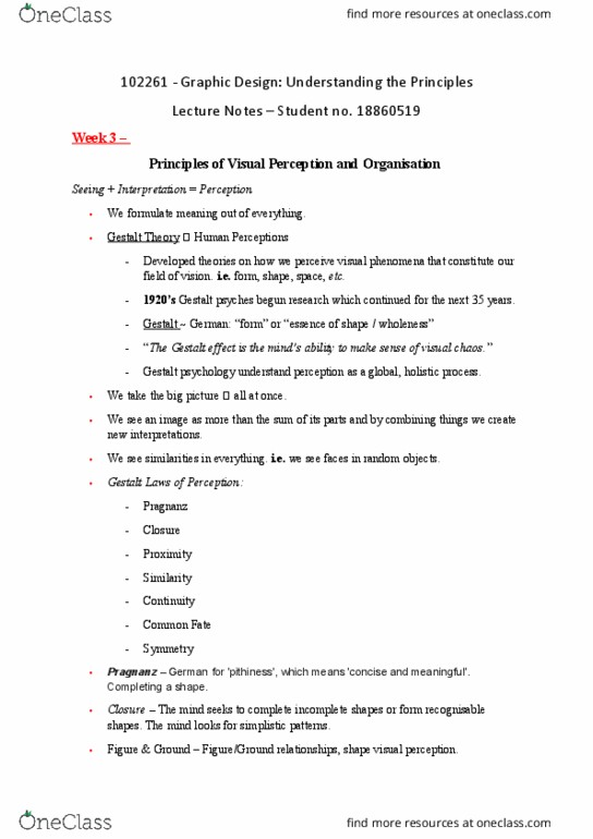 102261 Lecture Notes - Lecture 3: Gestalt Psychology thumbnail