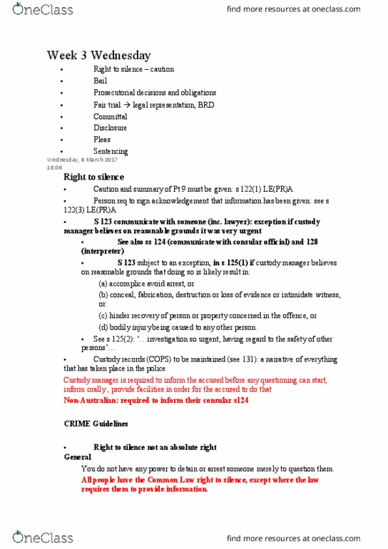 LAWS1206 Lecture Notes - Lecture 5: Means Test, Indictable Offence, Deferral thumbnail