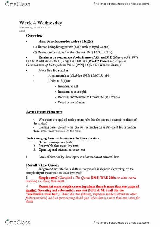 LAWS1206 Lecture Notes - Lecture 7: De Minimis, Truck Driver, Transferred Intent thumbnail