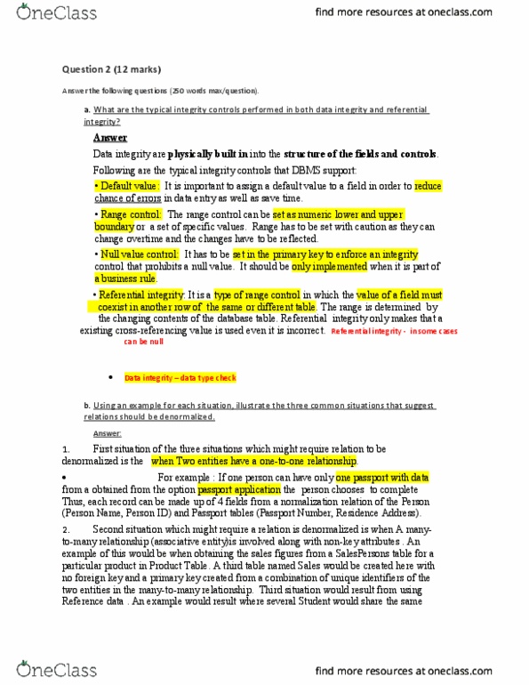 COMP 378 Lecture Notes - Lecture 2: Referential Integrity, Data Integrity, Associative Entity thumbnail