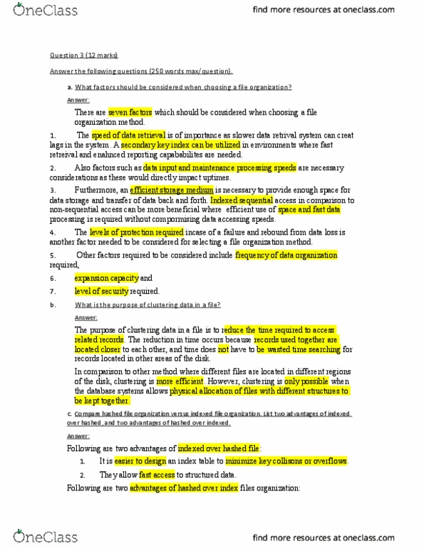 COMP 378 Lecture Notes - Lecture 3: Hash Function, Indexed File, Sequential Access thumbnail