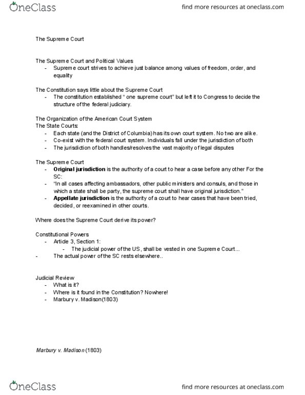 POLI 001 Lecture Notes - Lecture 1: Federal-Question Jurisdiction, Judicial Restraint thumbnail