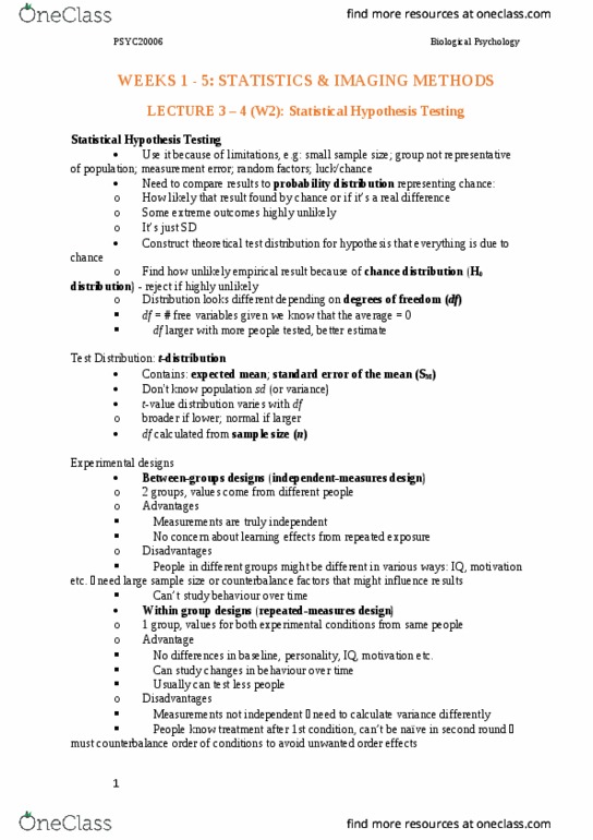 PSYC20006 Lecture Notes - Lecture 1: Null Hypothesis, Repeated Measures Design, Statistical Hypothesis Testing thumbnail