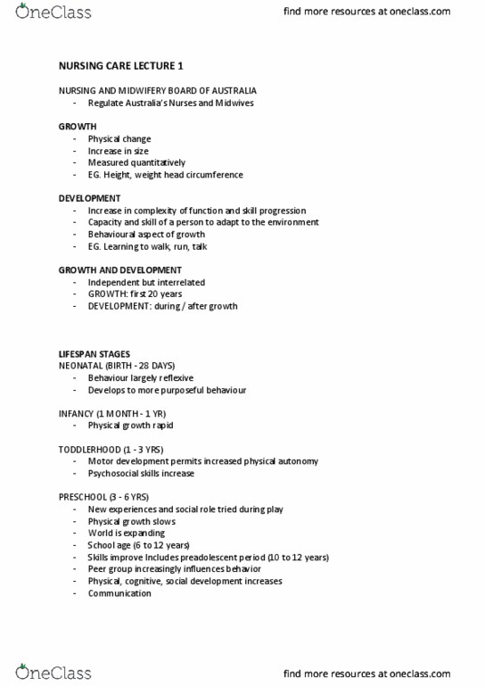 NURS1011 Lecture Notes - Lecture 1: Chronic Condition, Asepsis, List Of Infectious Diseases thumbnail