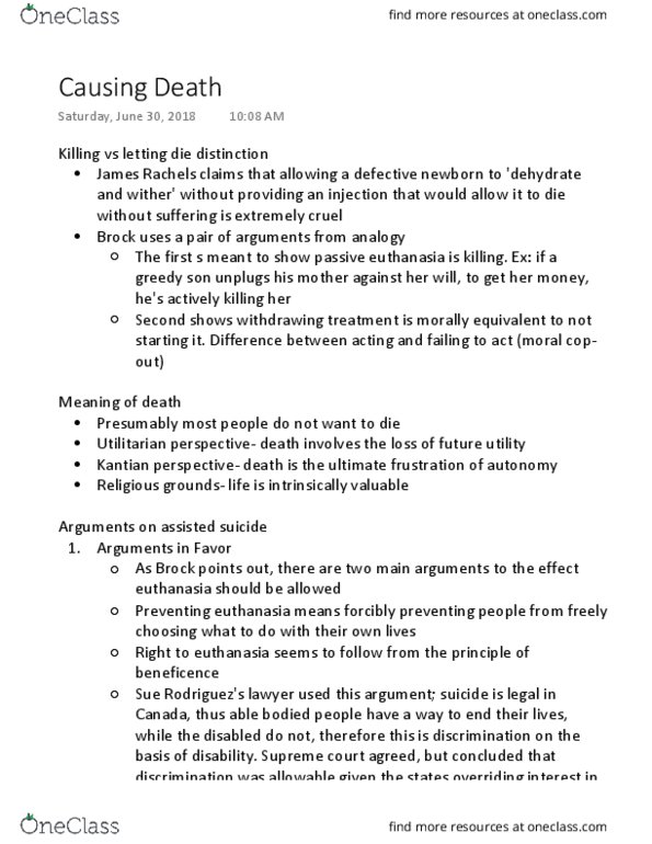 PP217 Lecture Notes - Lecture 10: Involuntary Euthanasia, Palliative Care, Slippery Slope thumbnail