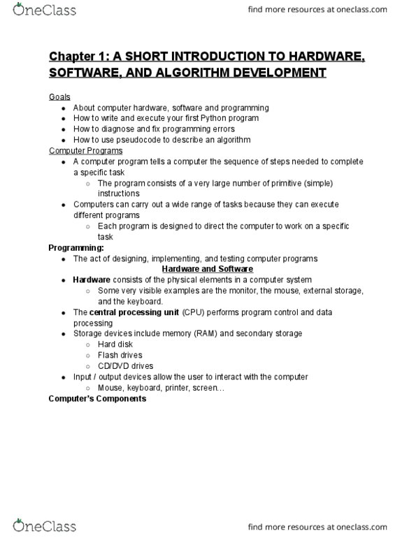 Computer Science 1026A/B Lecture Notes - Lecture 2: Microsoft Word, Hypotenuse, Arithmetic Logic Unit thumbnail