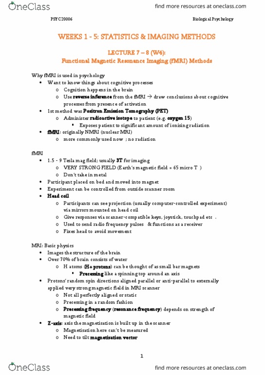 PSYC20006 Lecture Notes - Lecture 7: Hemoglobin, Seiji Ogawa, Superposition Principle thumbnail