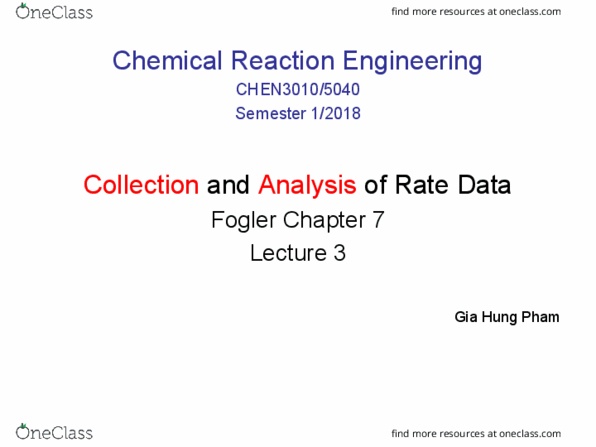 CHEN3010 Lecture Notes - Lecture 9: Reaction Rate, Volumetric Flow Rate, Packed Bed thumbnail