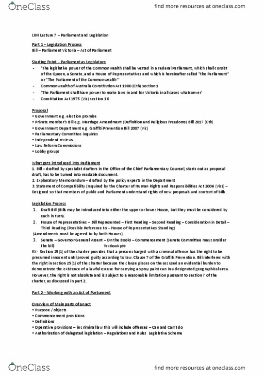 LAW1LIM Lecture Notes - Lecture 7: Primary And Secondary Legislation thumbnail