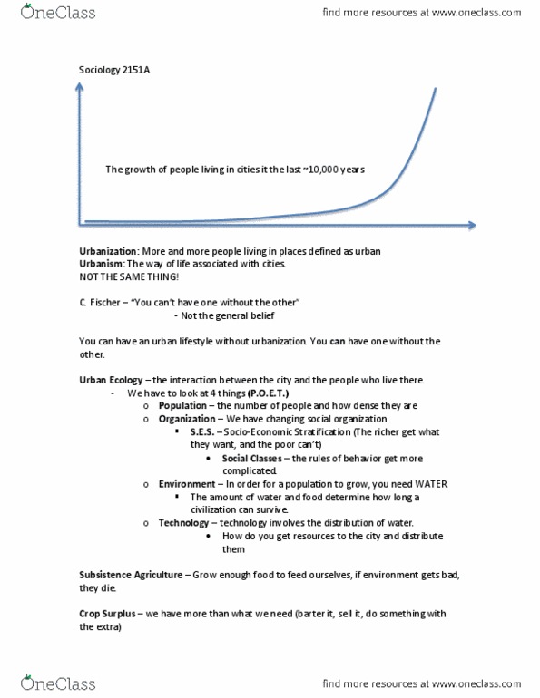 Sociology 2151A/B Lecture Notes - Louis Wirth, Urban Sociology, Georg Simmel thumbnail