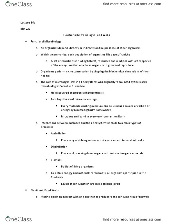 BIOL 220 Lecture Notes - Lecture 16: Commensalism, Biochemical Oxygen Demand, Parasitism thumbnail