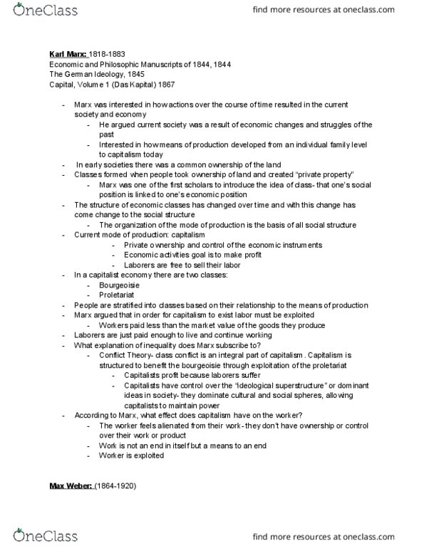 SOC 030 Lecture Notes - Lecture 6: Social Forces, Social Constructionism, Capital, Volume I thumbnail