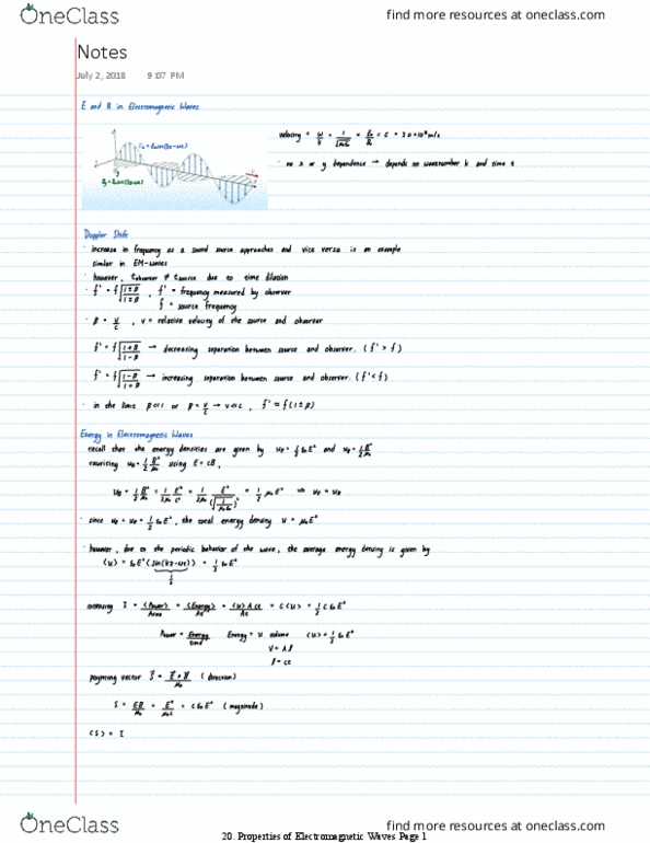 PHYS 121 Lecture Notes - Lecture 20: Electric Field, Poynting Vector thumbnail