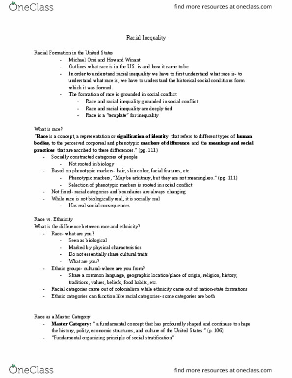 SOC 030 Lecture Notes - Lecture 7: Social Stratification thumbnail