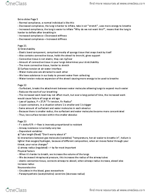 KINE 3012 Lecture Notes - Lecture 4: Airway Resistance, Intrapleural Pressure, Surface Tension thumbnail