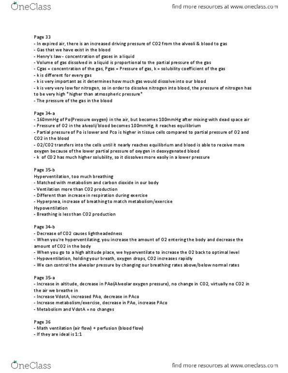 KINE 3012 Lecture Notes - Lecture 6: Alveolar Pressure, Hypoventilation, Hyperventilation thumbnail