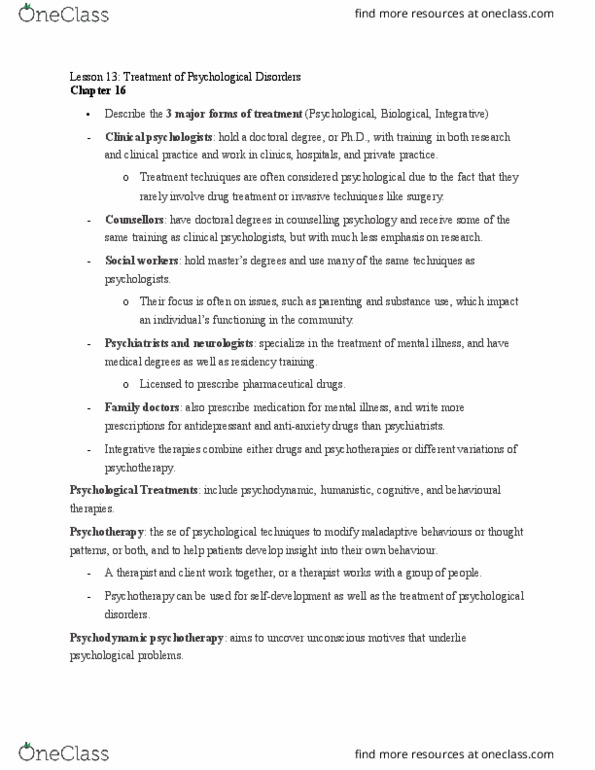 PSYO 1012 Lecture Notes - Lecture 13: Diazepam, Selective Serotonin Reuptake Inhibitor, Dyskinesia thumbnail