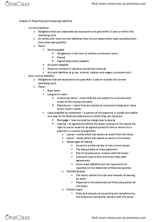 BSB110 Chapter Notes - Chapter 9: Quick Ratio, Financial Statement Analysis, Contingent Liability thumbnail