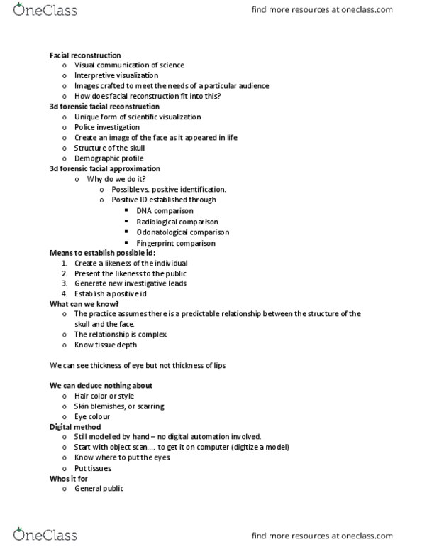 FSC239Y5 Lecture Notes - Lecture 11: Missing Person, Forensic Facial Reconstruction, Scientific Visualization thumbnail