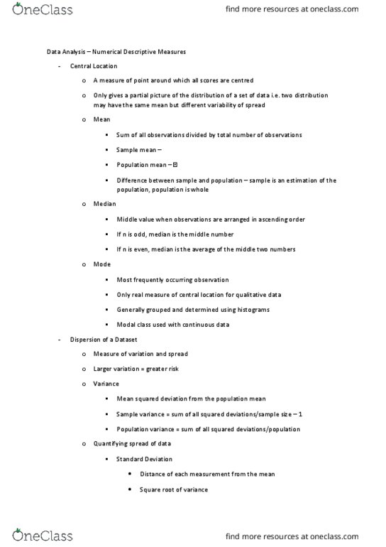 BSB123 Lecture Notes - Lecture 2: Box Plot, Quartile, Summary Statistics thumbnail