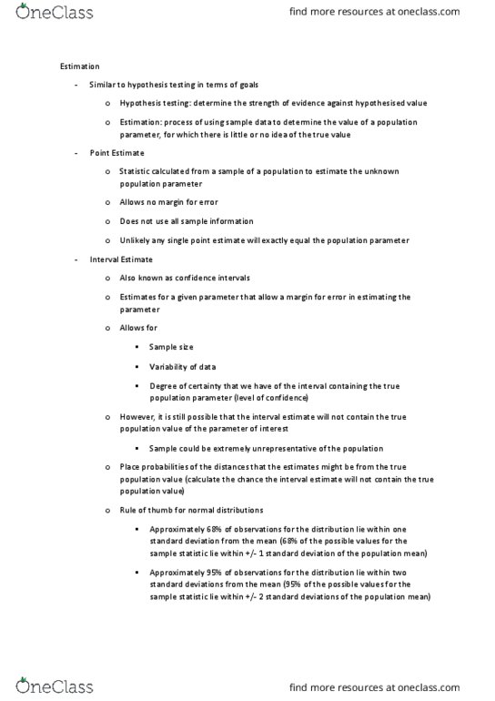 BSB123 Lecture Notes - Lecture 12: Consistent Estimator, Interval Estimation, Confidence Interval thumbnail