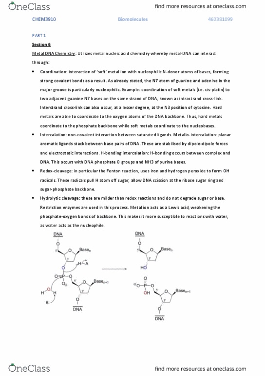CHEM3910 Lecture Notes - Lecture 5: Cisplatin, Nucleophile, Guanine thumbnail