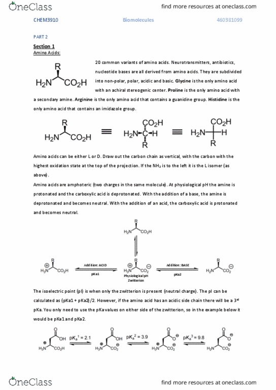 CHEM3910 Lecture Notes - Lecture 6: Transfer Rna, Stereocenter, Zwitterion thumbnail